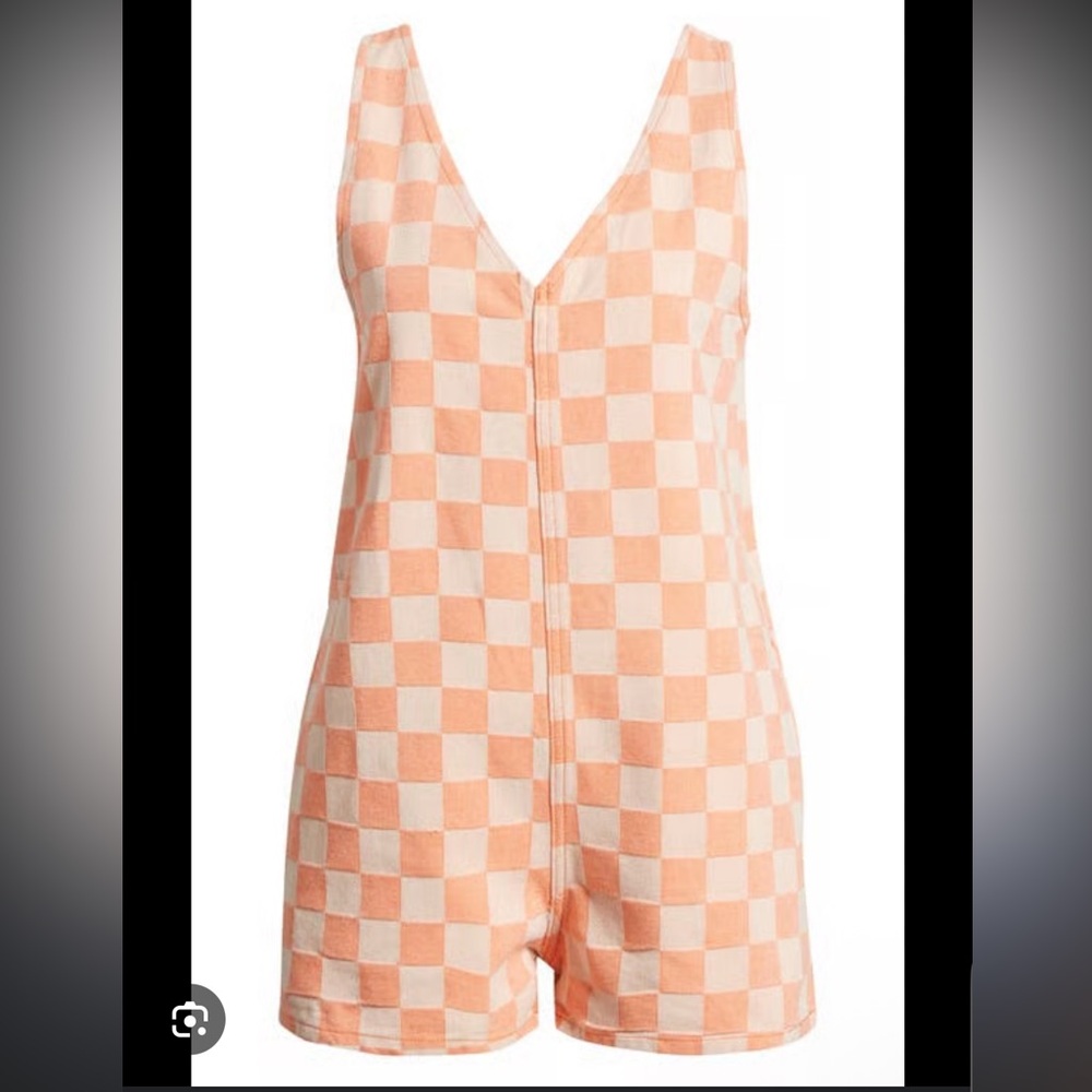 Nasty Gal Peach and Cream Checkered Terry Romper
